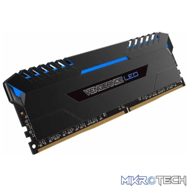 Corsair VenGeance LED 32Gb(8Gb x 4) DDR4-3000 (pc4-24000) CL15 1.35v Desktop Memory Module with (Blue LED) Black Heatsink - Image 3